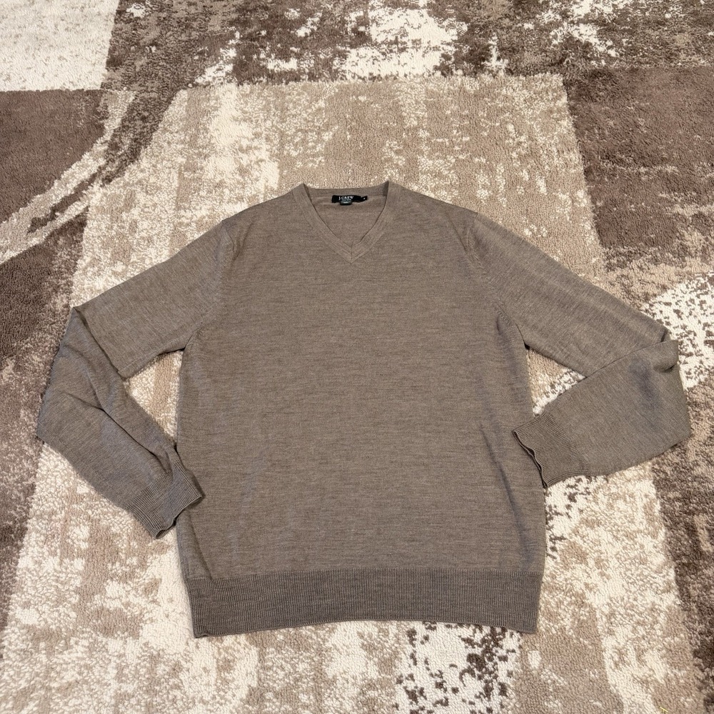 J.Crew Sweater Mens‎ Medium Brown Merino Wool Crewneck Knit Pullover Preppy
